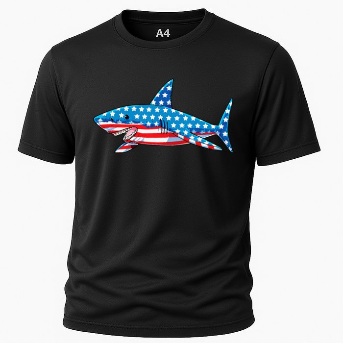 Shark 4th of July American Flag Jawsome  Cooling Performance Crew T-Shirt