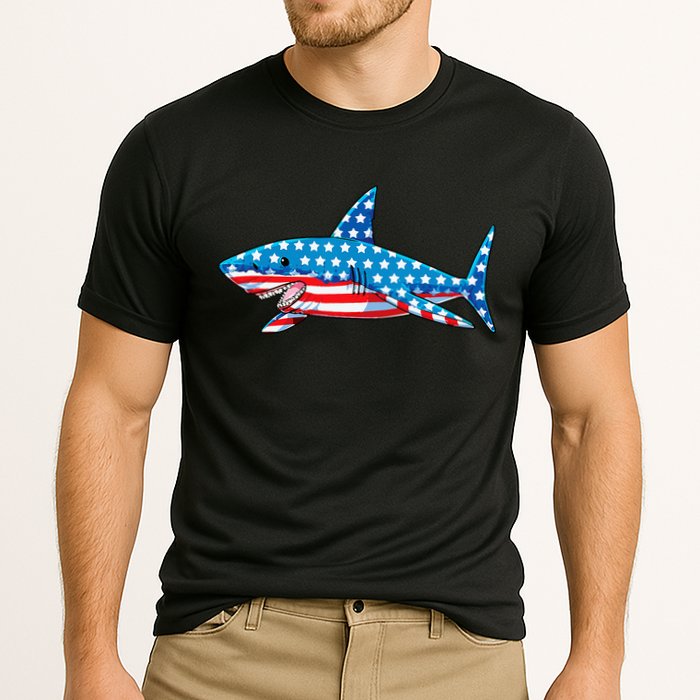 Shark 4th of July American Flag Jawsome  Cooling Performance Crew T-Shirt
