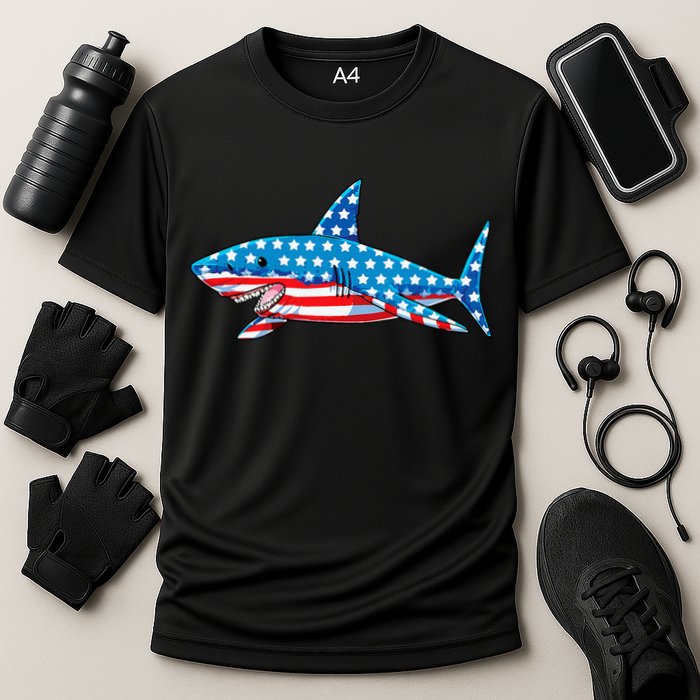 Shark 4th of July American Flag Jawsome  Cooling Performance Crew T-Shirt
