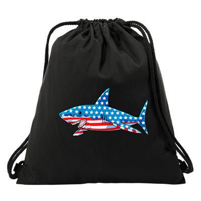 Shark 4th of July American Flag Jawsome  Drawstring Bag