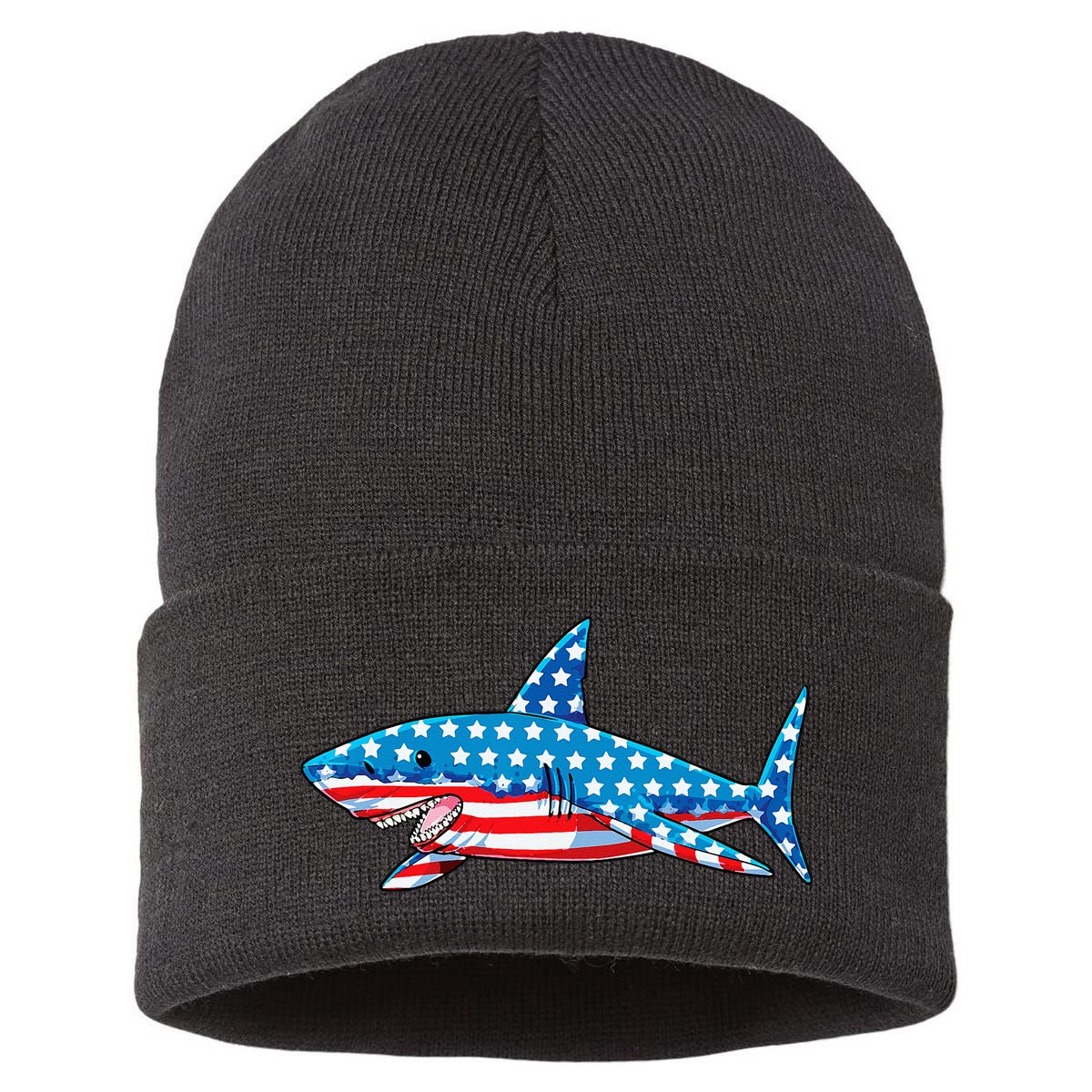 Shark 4th of July American Flag Jawsome  Sustainable Knit Beanie