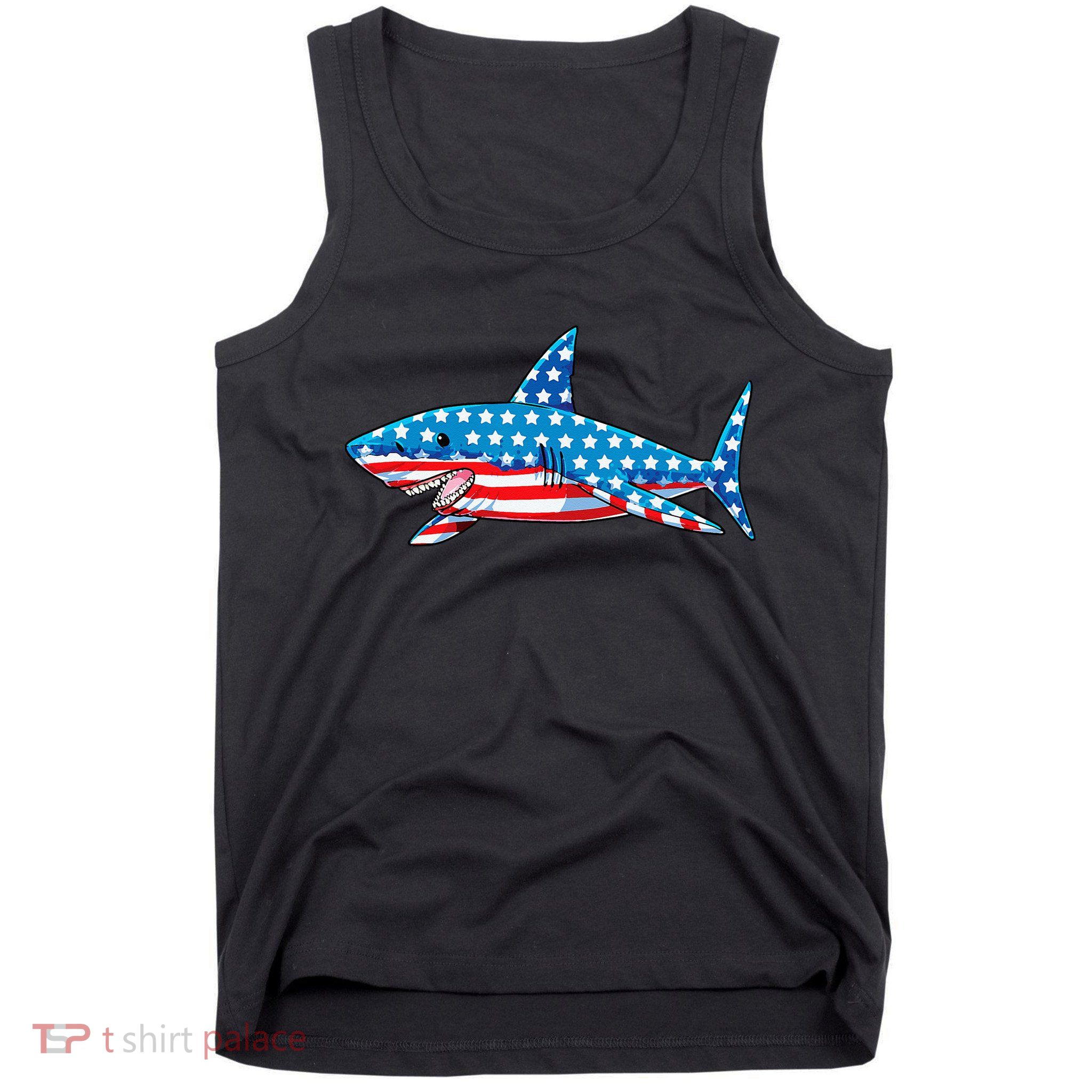 Shark 4th of July American Flag Jawsome  Tank Top