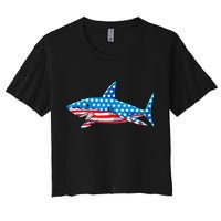 Shark 4th of July American Flag Jawsome  Women's Crop Top Tee