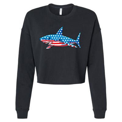 Shark 4th of July American Flag Jawsome  Cropped Pullover Crew