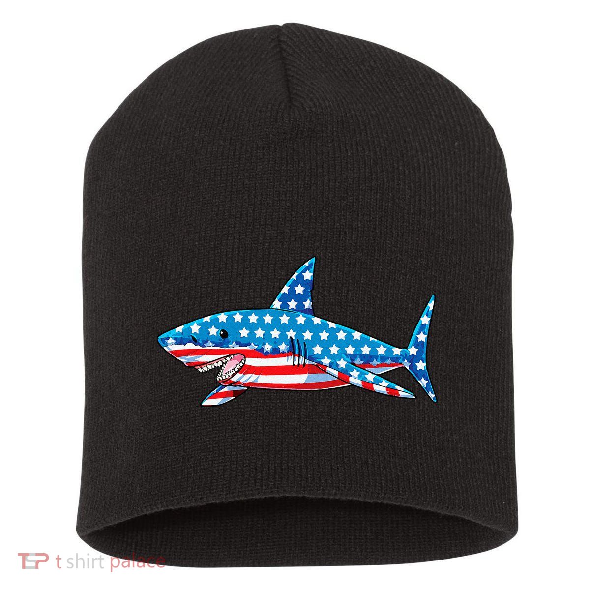 Shark 4th of July American Flag Jawsome  Short Acrylic Beanie