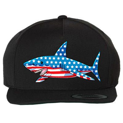 Shark 4th of July American Flag Jawsome  Wool Snapback Cap