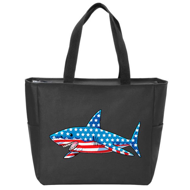 Shark 4th of July American Flag Jawsome  Zip Tote Bag