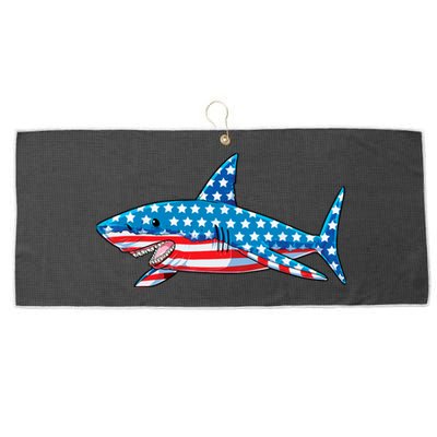 Shark 4th of July American Flag Boy Large Microfiber Waffle Golf Towel