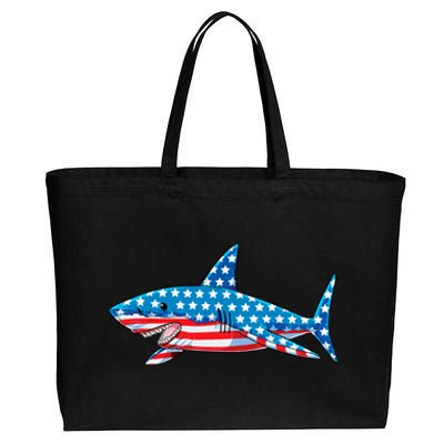 Shark 4th of July American Flag Boy Cotton Canvas Jumbo Tote