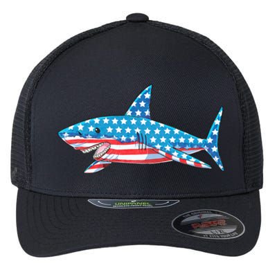 Shark 4th Of July American Flag Flexfit Unipanel Trucker Cap