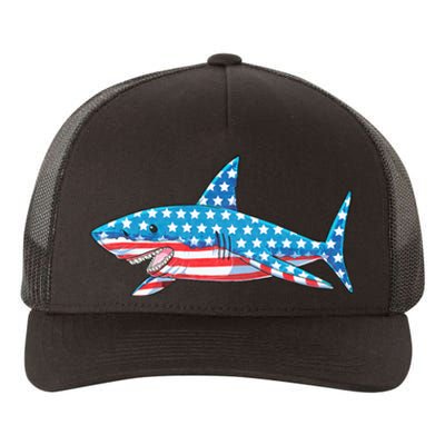 Shark 4th Of July American Flag Yupoong Adult 5-Panel Trucker Hat