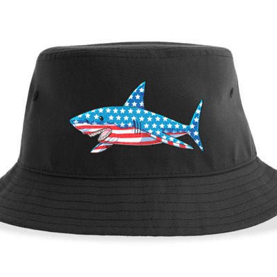 Shark 4th Of July American Flag Sustainable Bucket Hat