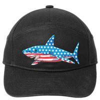 Shark 4th Of July American Flag 7-Panel Snapback Hat