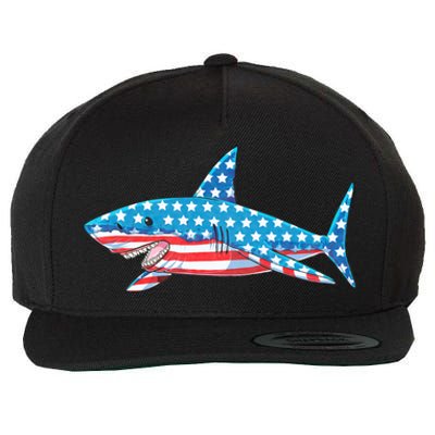 Shark 4th Of July American Flag Wool Snapback Cap