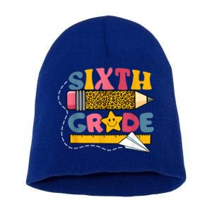 Sixth 6Th Grade Teacher Leopard Back To School Gift Short Acrylic Beanie