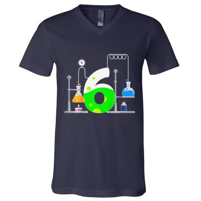 Scientist 6 Years Old 6th Birthday Experiments Science V-Neck T-Shirt