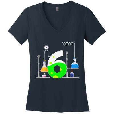Scientist 6 Years Old 6th Birthday Experiments Science Women's V-Neck T-Shirt