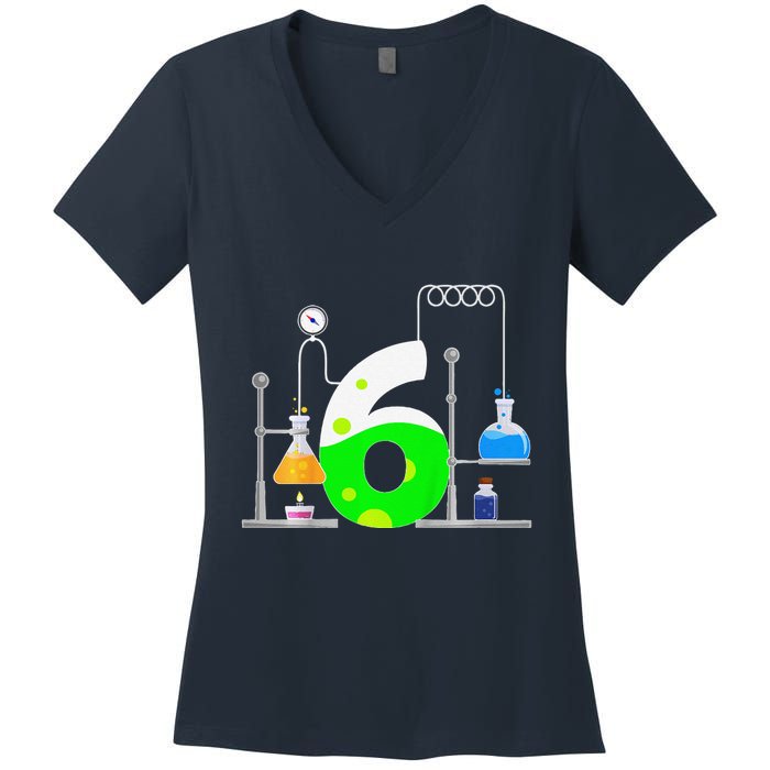 Scientist 6 Years Old 6th Birthday Experiments Science Women's V-Neck T-Shirt