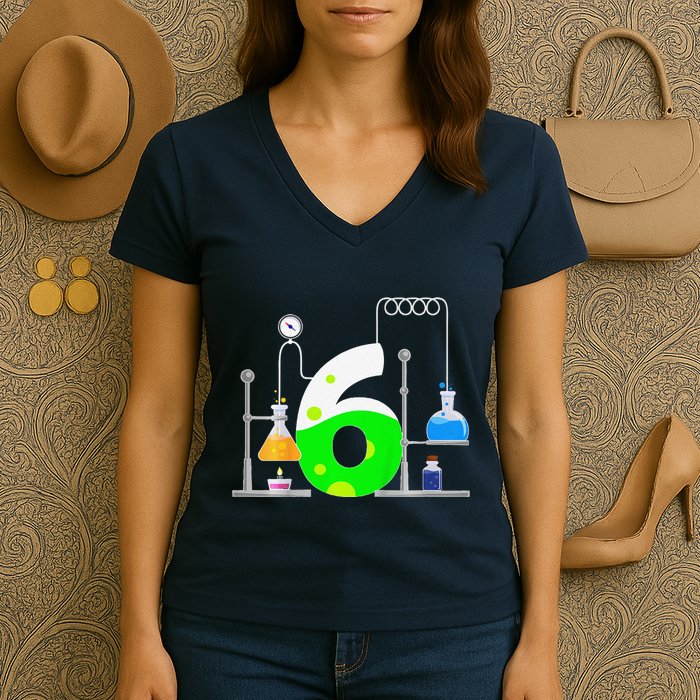 Scientist 6 Years Old 6th Birthday Experiments Science Women's V-Neck T-Shirt