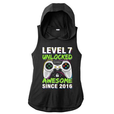 Seven 7yr BDay Son Boy Funny Gamer 7th 7 Years Old Birthday Ladies PosiCharge Tri-Blend Wicking Draft Hoodie Tank