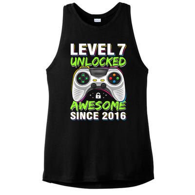 Seven 7yr BDay Son Boy Funny Gamer 7th 7 Years Old Birthday Ladies PosiCharge Tri-Blend Wicking Tank