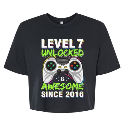 Seven 7yr BDay Son Boy Funny Gamer 7th 7 Years Old Birthday Bella+Canvas Jersey Crop Tee