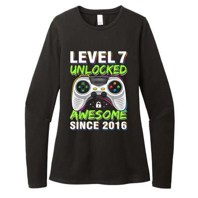 Seven 7yr BDay Son Boy Funny Gamer 7th 7 Years Old Birthday Womens CVC Long Sleeve Shirt