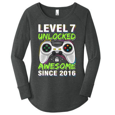 Seven 7yr BDay Son Boy Funny Gamer 7th 7 Years Old Birthday Women's Perfect Tri Tunic Long Sleeve Shirt