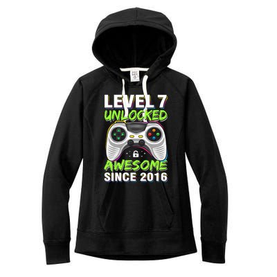 Seven 7yr BDay Son Boy Funny Gamer 7th 7 Years Old Birthday Women's Fleece Hoodie