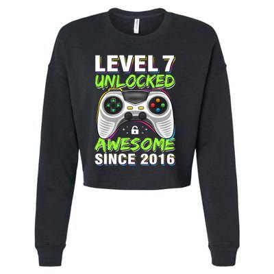 Seven 7yr BDay Son Boy Funny Gamer 7th 7 Years Old Birthday Cropped Pullover Crew