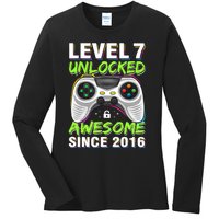 Seven 7yr BDay Son Boy Funny Gamer 7th 7 Years Old Birthday Ladies Long Sleeve Shirt