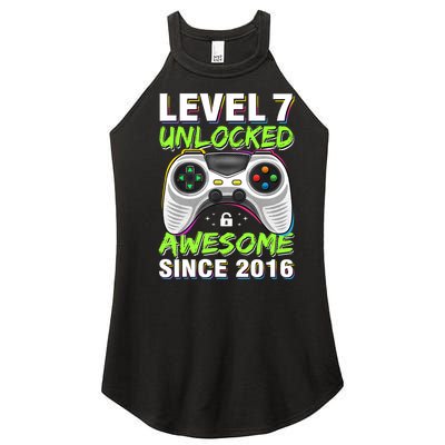 Seven 7yr BDay Son Boy Funny Gamer 7th 7 Years Old Birthday Women’s Perfect Tri Rocker Tank