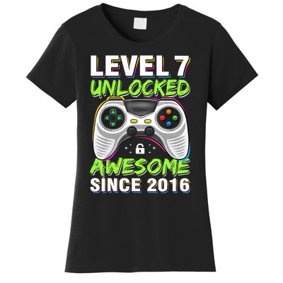 Seven 7yr BDay Son Boy Funny Gamer 7th 7 Years Old Birthday Women's T-Shirt