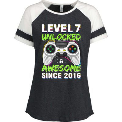 Seven 7yr BDay Son Boy Funny Gamer 7th 7 Years Old Birthday Enza Ladies Jersey Colorblock Tee