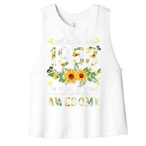 Sunflower 70th Birthday Gifts For Women Floral Best Of 1953 Women's Racerback Cropped Tank