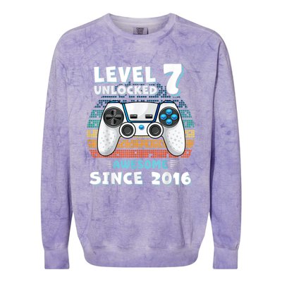 Seven 7yr BDay Son Boy Funny Gamer 7th 7 Years Old Birthday Colorblast Crewneck Sweatshirt