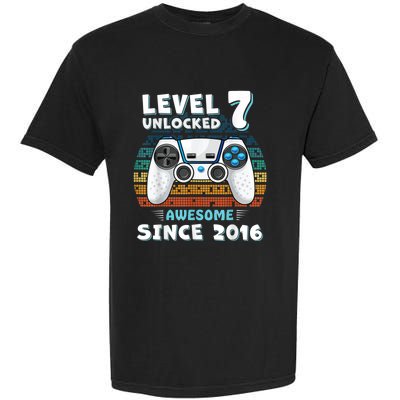 Seven 7yr BDay Son Boy Funny Gamer 7th 7 Years Old Birthday Garment-Dyed Heavyweight T-Shirt