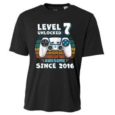 Seven 7yr BDay Son Boy Funny Gamer 7th 7 Years Old Birthday Cooling Performance Crew T-Shirt