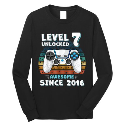 Seven 7yr BDay Son Boy Funny Gamer 7th 7 Years Old Birthday Long Sleeve Shirt