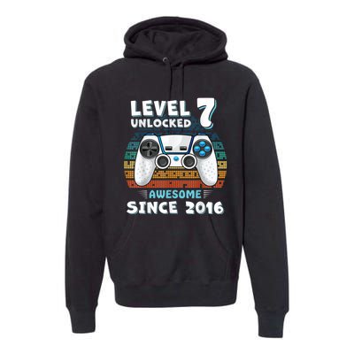 Seven 7yr BDay Son Boy Funny Gamer 7th 7 Years Old Birthday Premium Hoodie