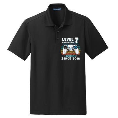 Seven 7yr BDay Son Boy Funny Gamer 7th 7 Years Old Birthday Dry Zone Grid Polo