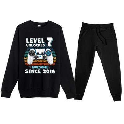 Seven 7yr BDay Son Boy Funny Gamer 7th 7 Years Old Birthday Premium Crewneck Sweatsuit Set