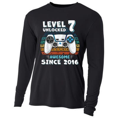 Seven 7yr BDay Son Boy Funny Gamer 7th 7 Years Old Birthday Cooling Performance Long Sleeve Crew