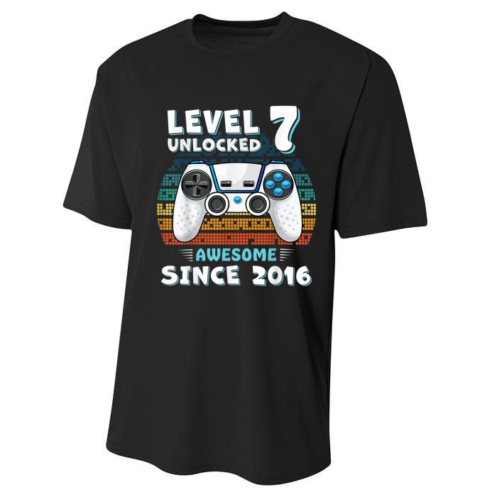 Seven 7yr BDay Son Boy Funny Gamer 7th 7 Years Old Birthday Performance Sprint T-Shirt