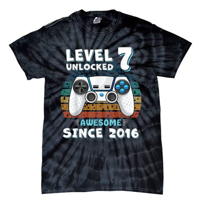 Seven 7yr BDay Son Boy Funny Gamer 7th 7 Years Old Birthday Tie-Dye T-Shirt