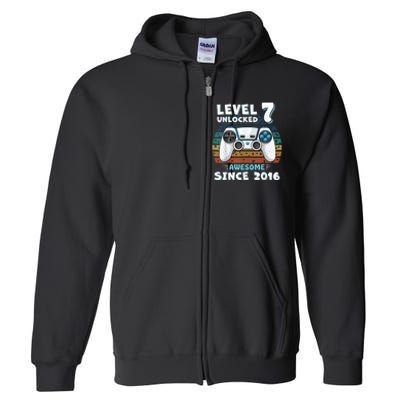 Seven 7yr BDay Son Boy Funny Gamer 7th 7 Years Old Birthday Full Zip Hoodie