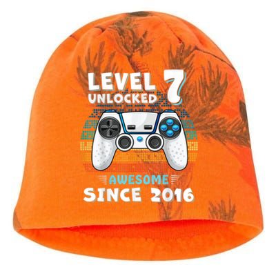 Seven 7yr BDay Son Boy Funny Gamer 7th 7 Years Old Birthday Kati - Camo Knit Beanie