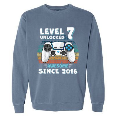 Seven 7yr BDay Son Boy Funny Gamer 7th 7 Years Old Birthday Garment-Dyed Sweatshirt