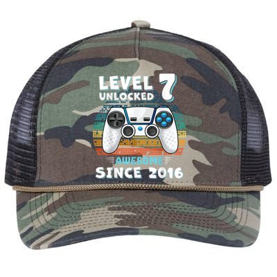 Seven 7yr BDay Son Boy Funny Gamer 7th 7 Years Old Birthday Retro Rope Trucker Hat Cap