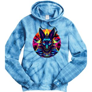 Streetwear 80s 90s Egypt Egyptian God Anubis Tie Dye Hoodie